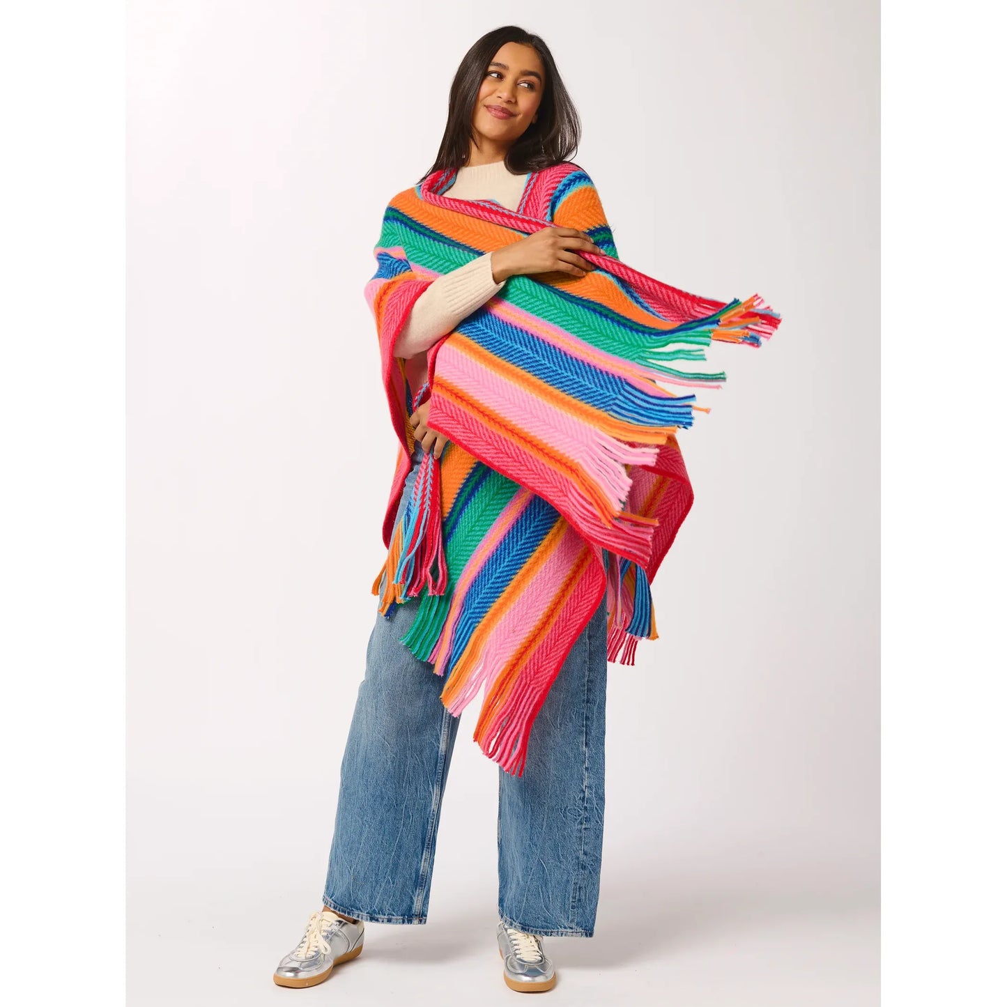Bright Stripes Fringe Cape