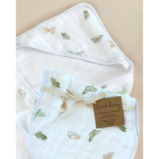 Baby Gift Set – 2-in-1 Burp Cloth & Bib + Hooded Towel