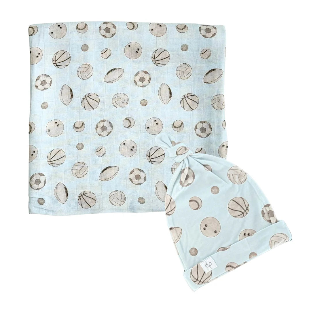 Newborn Gift Set – Muslin Swaddle Blanket + Top Knot Hat for Boy or Girl