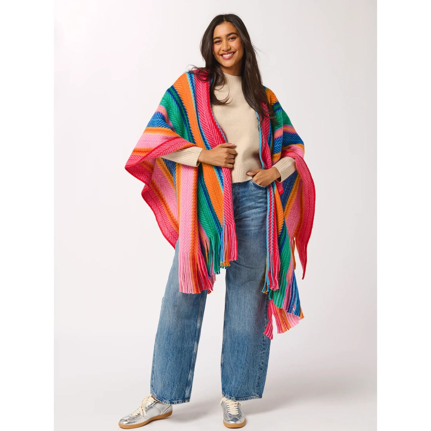 Bright Stripes Fringe Cape