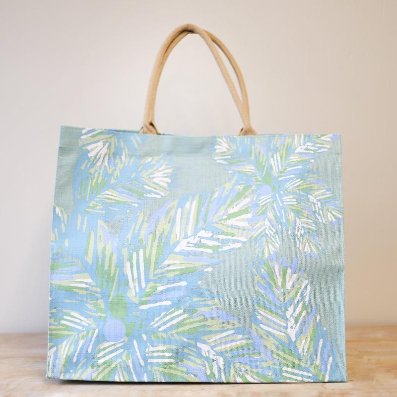 Carryall Large Jute Tote Bag in Panama Blue-White Pier Gifts