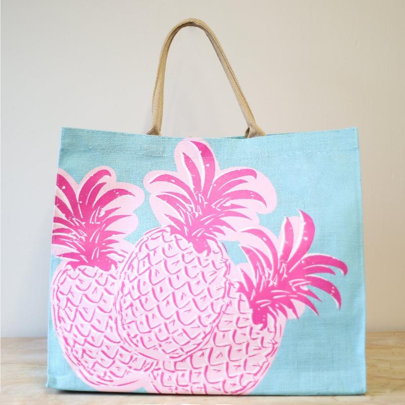 Carryall Large Jute Tote Bag in Pineapple-White Pier Gifts
