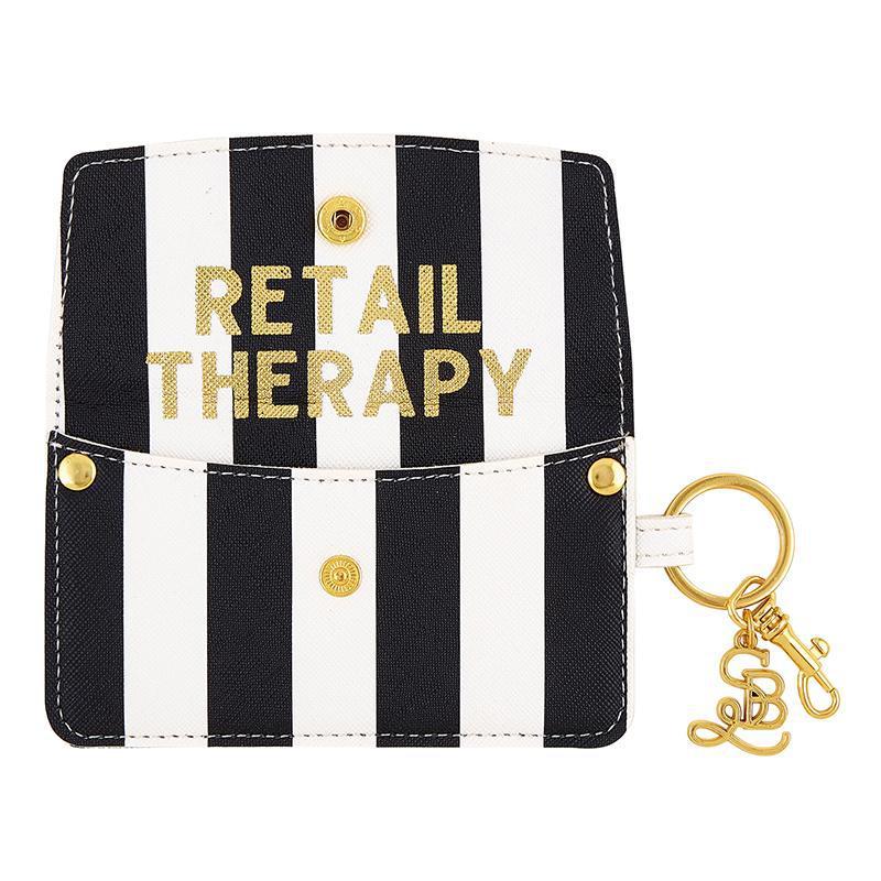 Credit Card Pouch Black & White Stripe- Retail Therapy-White Pier Gifts