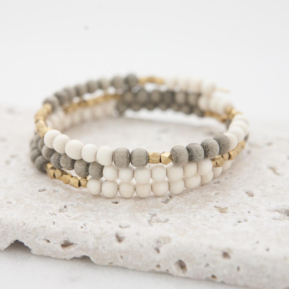 Gray & White Hopscotch Triple Wrap Bracelet by Stone + Stick-White Pier Gifts