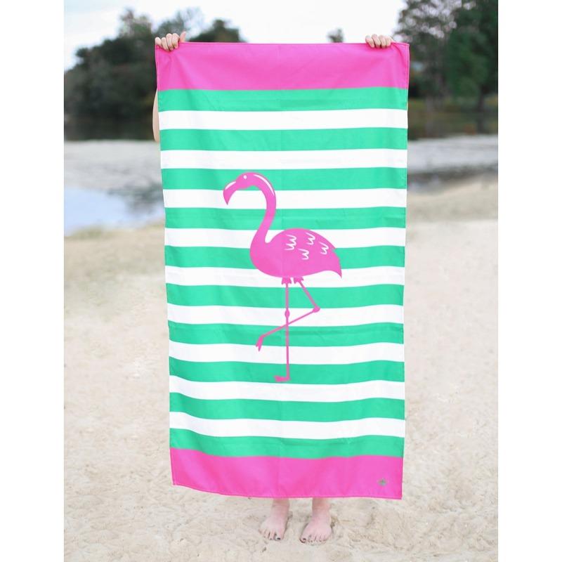 Microfiber Beach Towel in Flamingo Stripe-White Pier Gifts