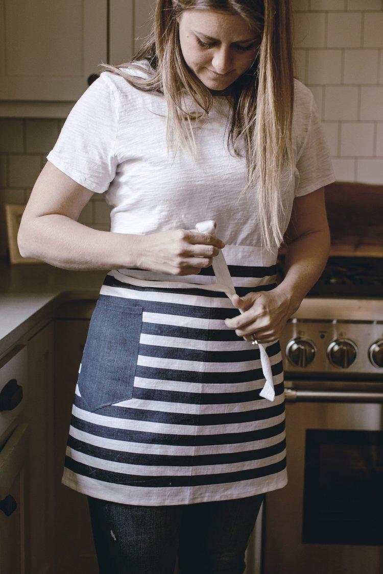 Navy Stripe Waist Apron by Heirloomed Collection-White Pier Gifts