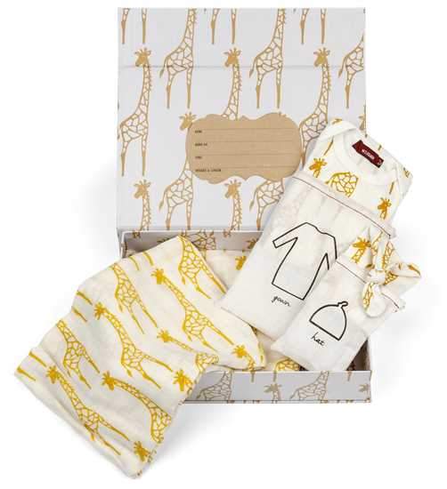 Newborn Keepsake Set - Yellow Giraffe by Milkbarn-White Pier Gifts